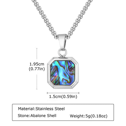 Trendy Pendant Necklaces for Men,Square Natural Stone Stainless Steel Necklaces,Hip Hop Healing Jewelry Gifts for Husband Dad