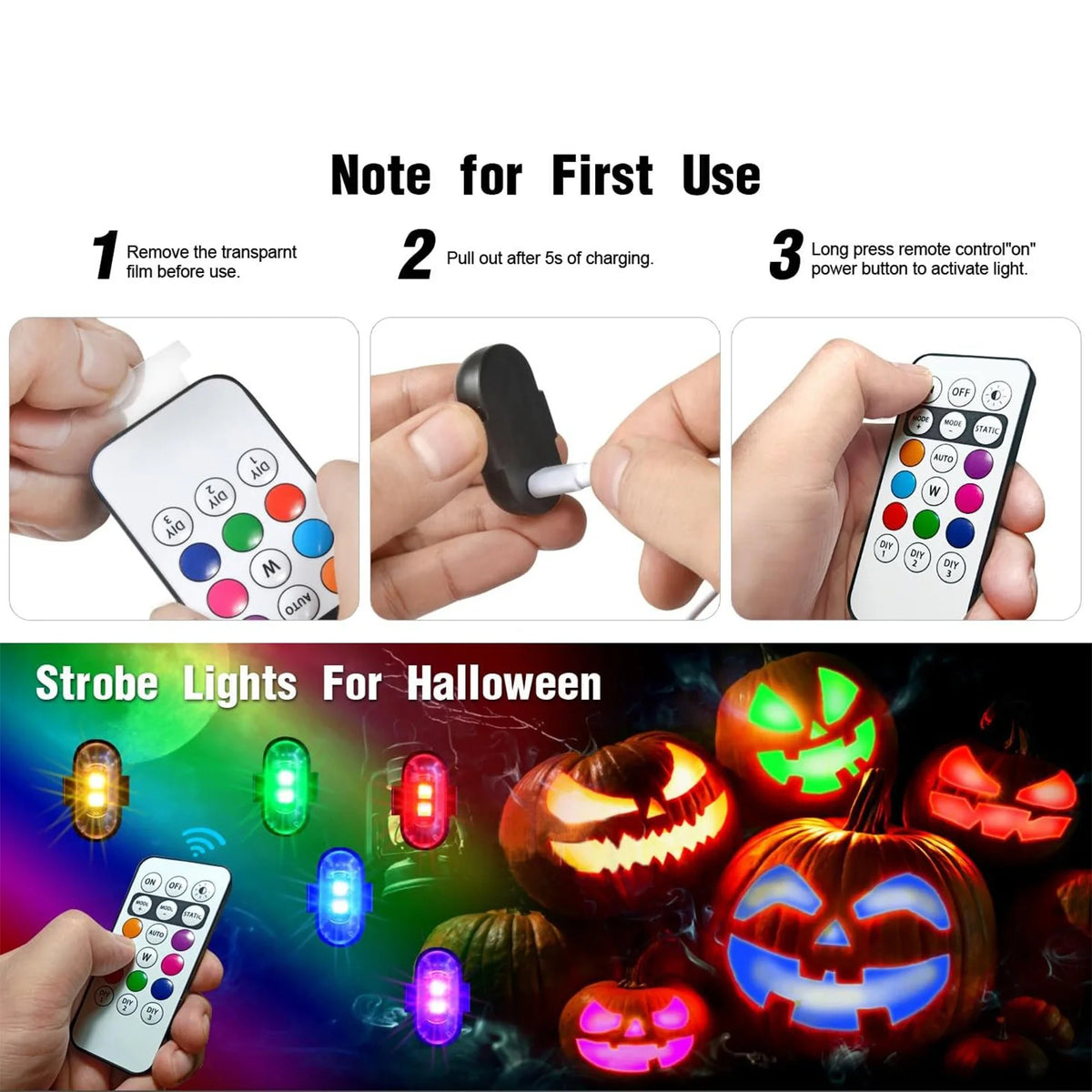 Wireless LED Strobe Lights with Remote Control, 8 Colors Rechargeable Anti-Collision LED Warning Lights for Car Motorcycle Bike