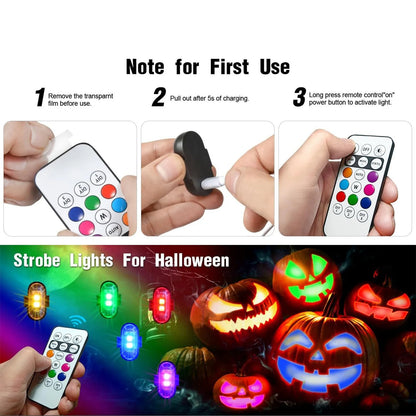 Wireless LED Strobe Lights with Remote Control, 8 Colors Rechargeable Anti-Collision LED Warning Lights for Car Motorcycle Bike