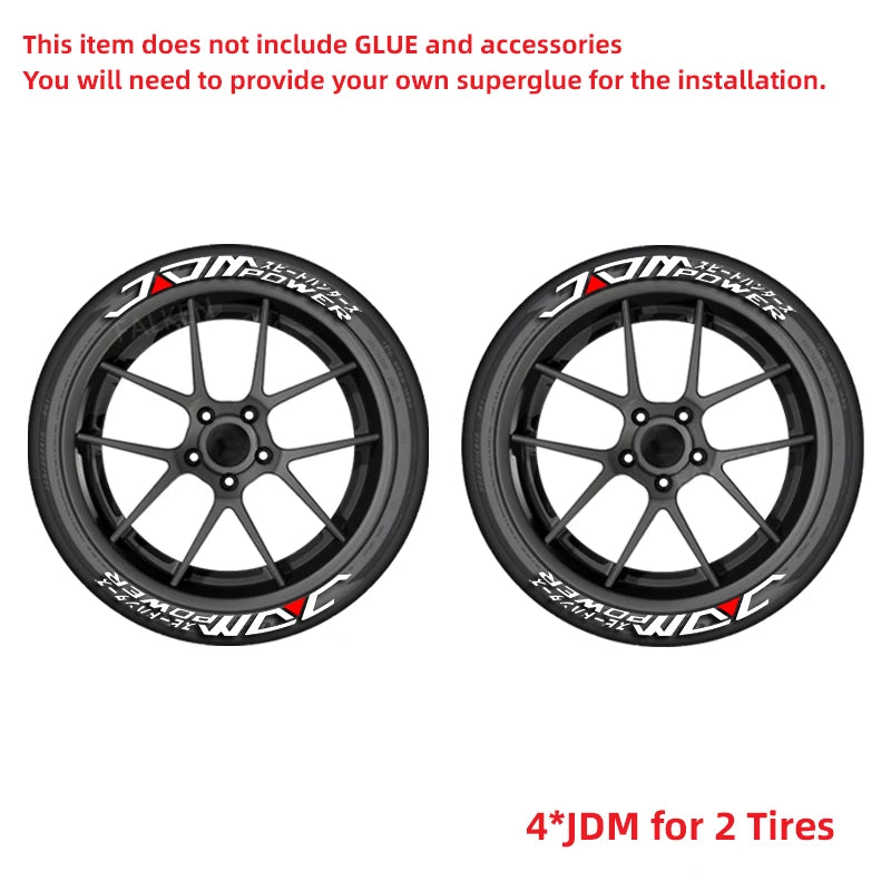 Permanent JDM Tire Letter Stickers White Rubber Tire Decals Universal Fit Car Wheel Sidewall Sticker DIY Racing Drift Style