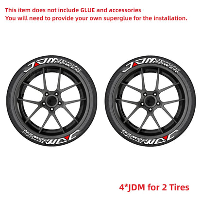 Permanent JDM Tire Letter Stickers White Rubber Tire Decals Universal Fit Car Wheel Sidewall Sticker DIY Racing Drift Style