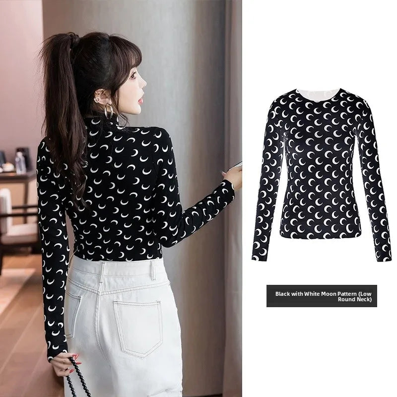 Ice Silk Two Piece Set Womens Sun Protection Clothes Long Sleeve Moon Print Top and Pants American Retro Sexy Autumn New