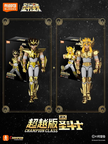 BLOKEES Saint Seiya 40TH Gold Saint EX Cygnus Hyoga Pegasus Seiya Buildable Statue Spare Hands Golden Paint Collectible Toy Gift