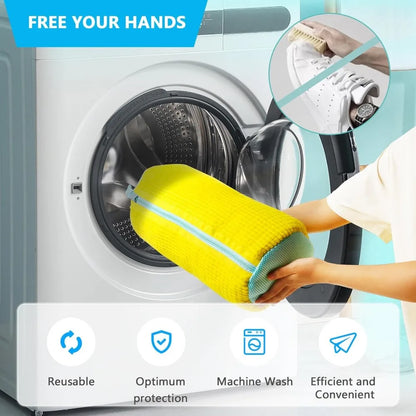 1PC Durable Shoe Washing Machine Bag for All Shoe Types-Yellow/Grey with Zipper for Sneakers and Casual Shoes Laundry Wash Bag