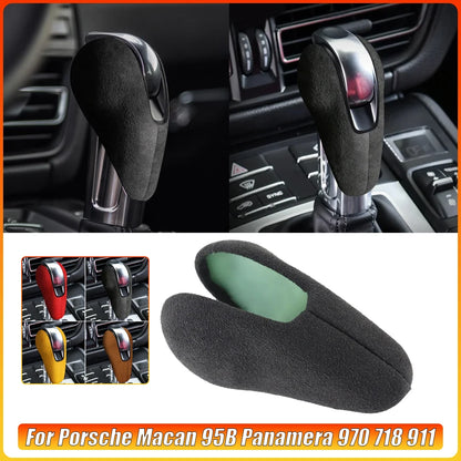 Car Gear Shift Knob Top Suede Wrap Trim Cover for Porsche Macan 95B Panamera 970 718 911 Interior Sticker Accessories