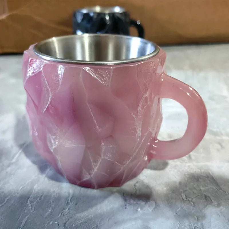 Mineral crystal coffee cup resin creative multi-color relief printing large capacity water cup color birthday gift mug