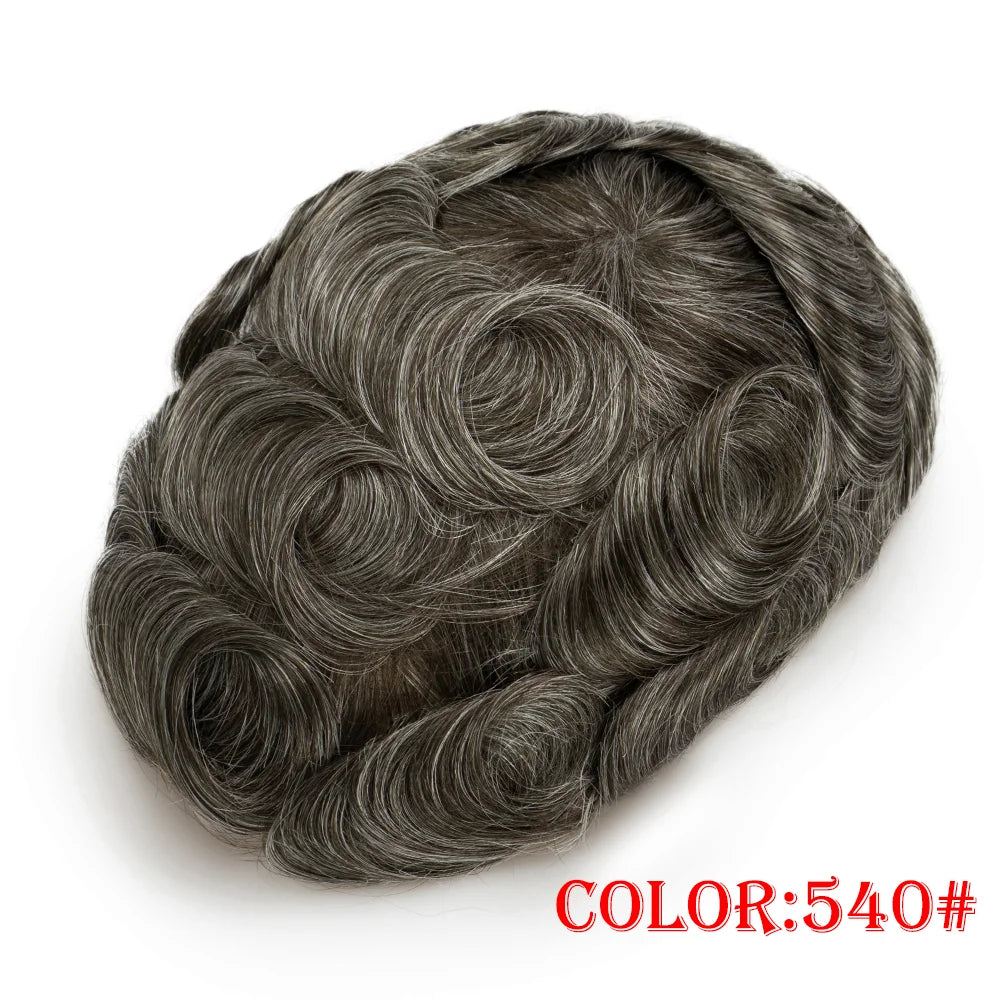 0.03mm Thin Skin Men's Wig 90% 100% Density Human Hair Men Toupee Capillary Prosthesis V Loop Natural Hairline for Hair Loss