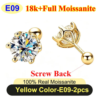 Premium 0.5-3ct Moissanite Diamond Stud Earrings for Women Original 925 Sterling Silver Screw Back Women Moissanite Earring