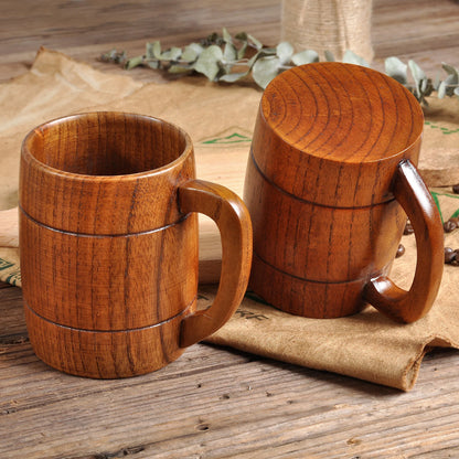 320ml Handcrafted Wooden Coffee Mug Natural Drinkware Cup Vintage Solid Wood Beer Mug with Handle Eco-Friendly Cup