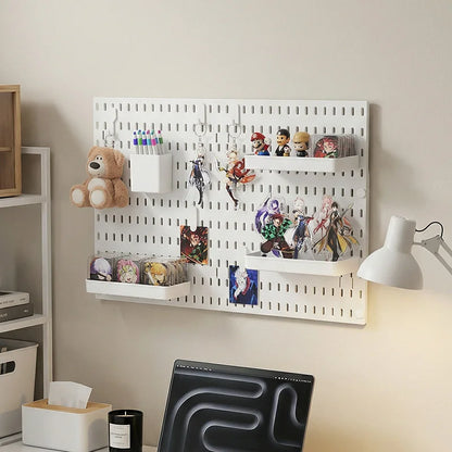 Study Room Pegboard with Shelves Tool Free Wall Grid Scratch Proof Easy to Install for Computer Desk Accessories
