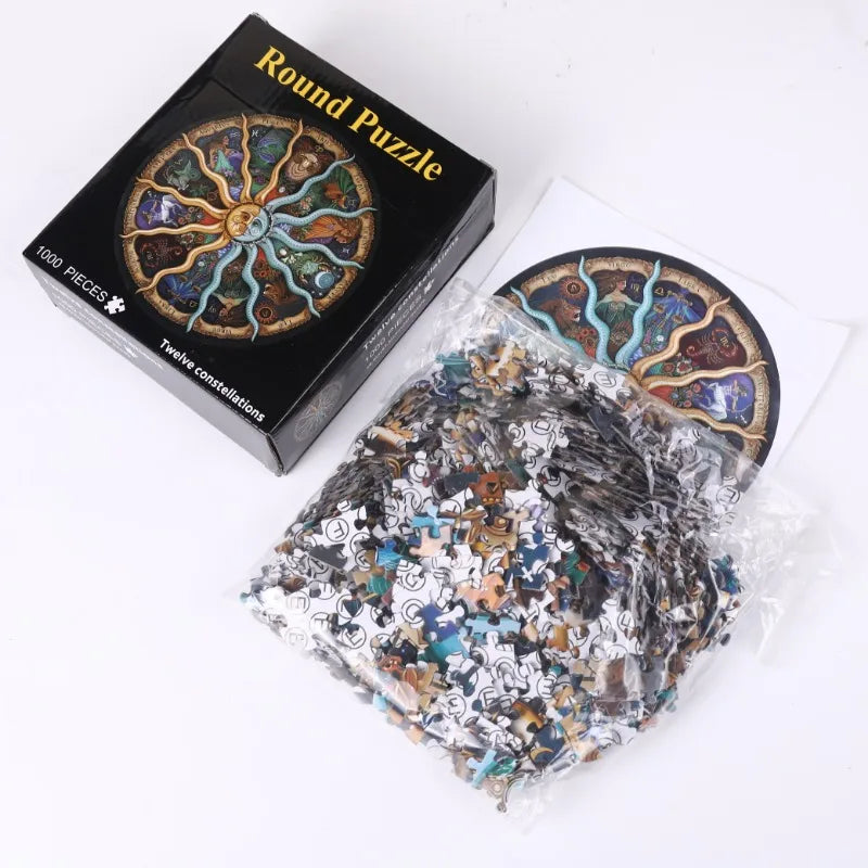 Adult Round Puzzle 1000 Pieces 12 constellations Challenge Games Learning Educational Puzzle Toys Moon Puzzle Space Flat Puzzle