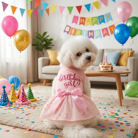 Dog Dress Girl Dog Clothes Pet Apparel Doggie Pink Bowknot Tulle Cat Sequin Clothing Pup Dresses Doggy  Attire Birthday