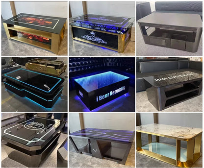 Contemporary Design Luxury LED Infinity Mirror Effect Stainless Steel KTV Table Luminous Bar Table For Night Club Karaoke Room