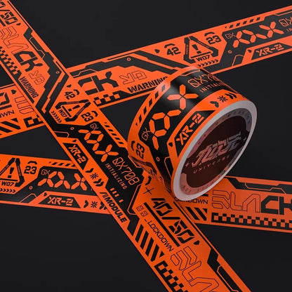 5M Cyberpunk Sci-Fi Warning Tape DIY Mechanical Decorative Tape Stickers for Bicycle/Skateboards/suitcases/fish Tanks Stickers