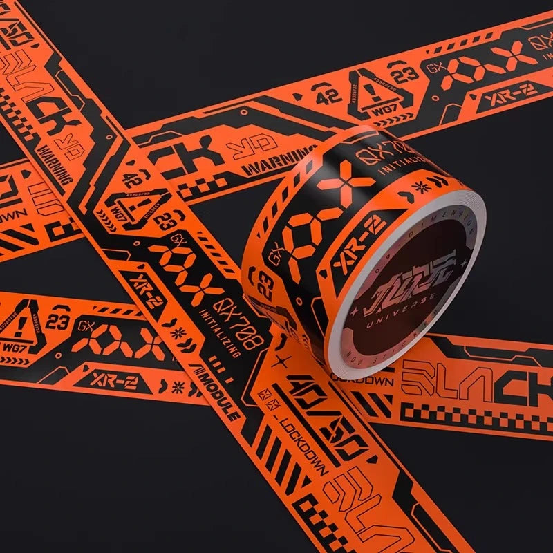 Cyberpunk Techwear Hazard Tape DIY Futuristic Sci-Fi Warning Decor Sticker Tape for Motorcycle Bike Luggage Skateboard Laptop