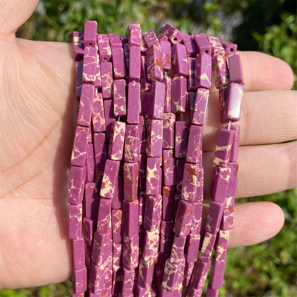 4x13mm Natural Stone Tube Rectangle Sea Sediment Lapis Lazuli Opal Amethysts Quartz Beads for Jewelry Making DIY Bracelet