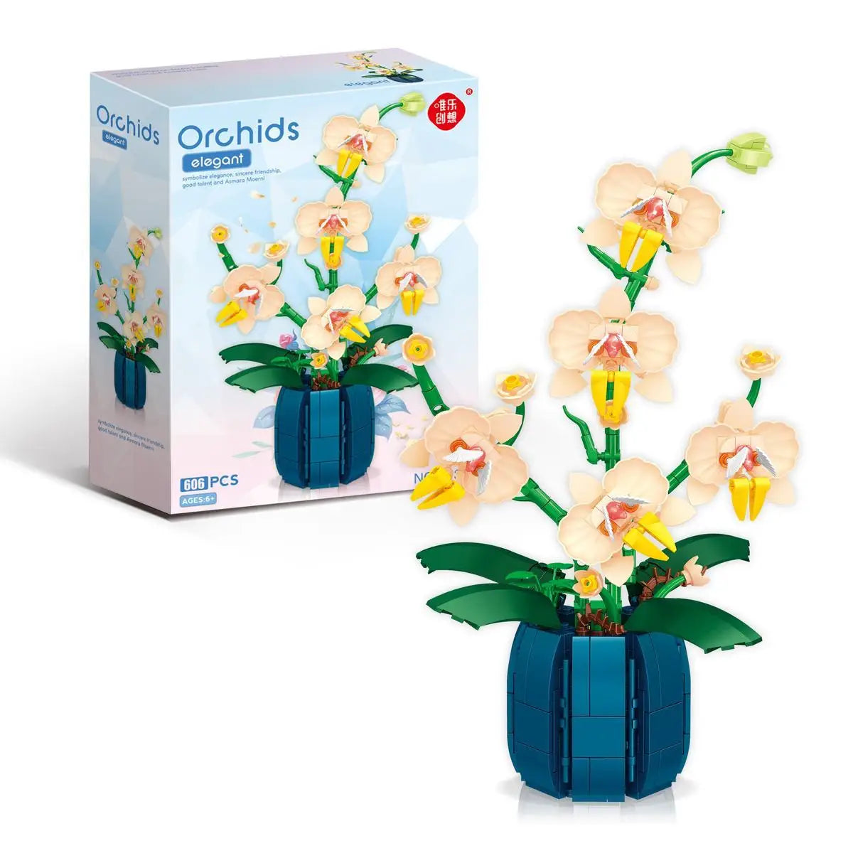 Orchid Building Blocks Flowers, Home Décor Accessory for Adults, Botanical Collection, Valentines Day Gift Idea (606 Pcs)