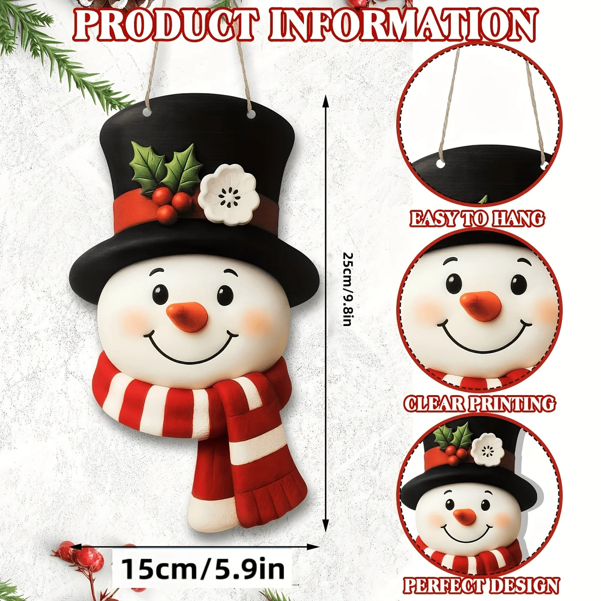 1pcs Merry Christmas Front Door Sign Party Supplies 2D Xmas Snowman Wooden Favors Christmas Hanging Plaque New Year Home Decor