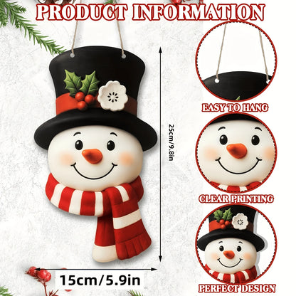 1pcs Merry Christmas Front Door Sign Party Supplies 2D Xmas Snowman Wooden Favors Christmas Hanging Plaque New Year Home Decor