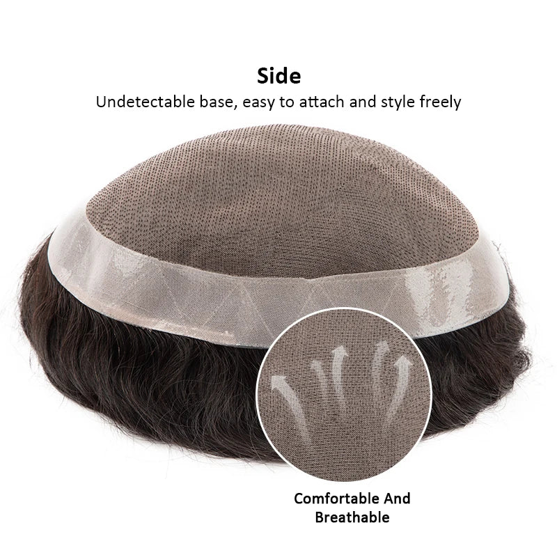 Men Wig Human Hair Toupee Fine Mono Male Wig 130% Density Durable Hair Prosthesis Toupee Men 6" Hair Replacement System For Men