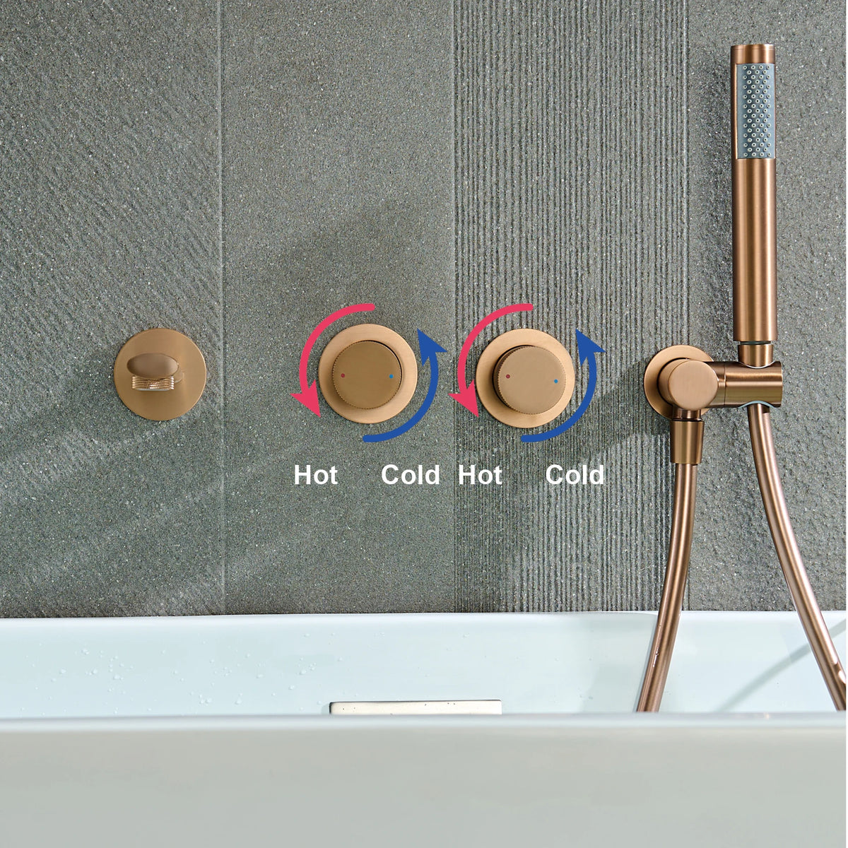 AITANA Luxury Rose Gold Brass Wall Mounted Bathtub Faucet Two Handle Hot Cold Water Embedded 2 Functions Bathroom Mixer Tap