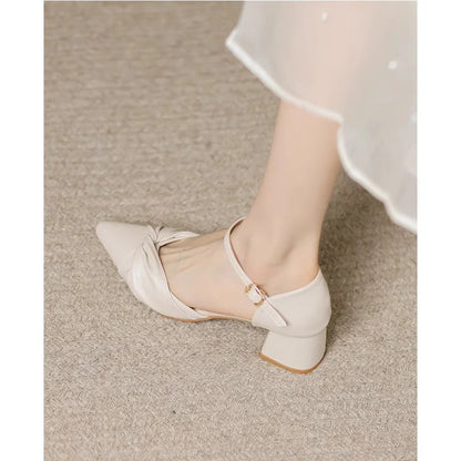 Elegant Bow Prom Party Heels | 2026 Spring Women's Block Heel Ankle Strap Pumps | Comfortable Cutout Closed Toe Casual Sandals
