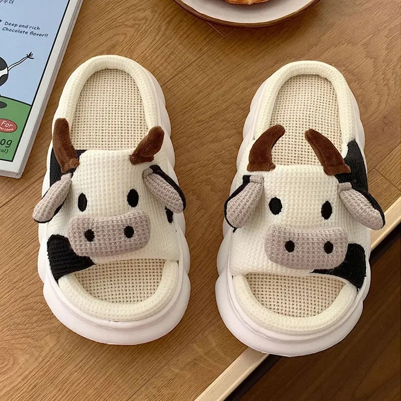 Mo Dou All Senson Designer Slippers Cute Cartoon Lovely Animals Bedroom Cotton Home Shoes Indoor Thick Sole Couples Men Women