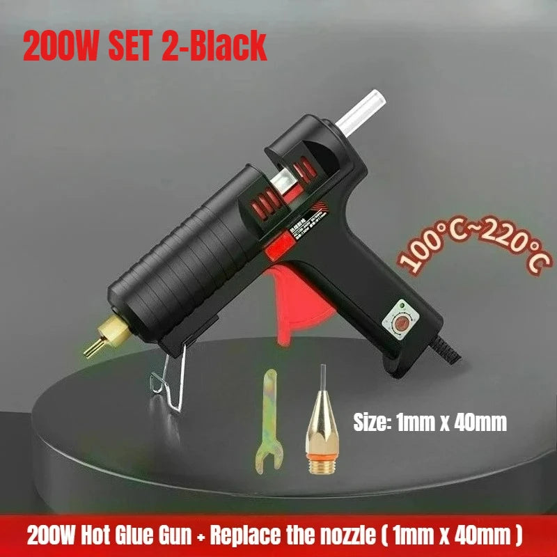 200W Hot Silicone Gun with Nozzle and 11mm Glue Sticks, Adjustable Temperature,Profeesional Glue Gun Black,DIY Craft 220V