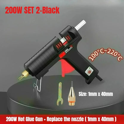 200W Hot Silicone Gun with Nozzle and 11mm Glue Sticks, Adjustable Temperature,Profeesional Glue Gun Black,DIY Craft 220V