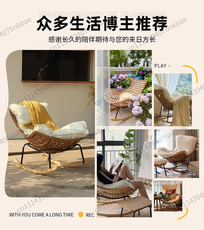 Rattan Rocking Chair for Adults, Lazy Recliner Leisure Sofa, Relax Rocker Chair for Living Room, Balcony Indoor Daily Rest