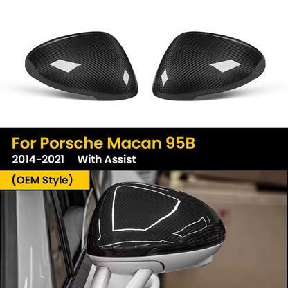 For Porsche Macan 95B 2014-2021 OEM Style Without Assist Real Dry Carbon Fiber Side-door Rear View Mirror Caps