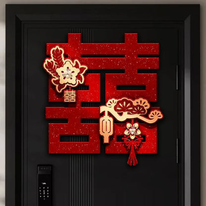 1/4Pcs Chinese Wedding Double Happiness Wall Sticker Non-Woven Fabric Stickers For Bedroom Door Window Wedding Decoration