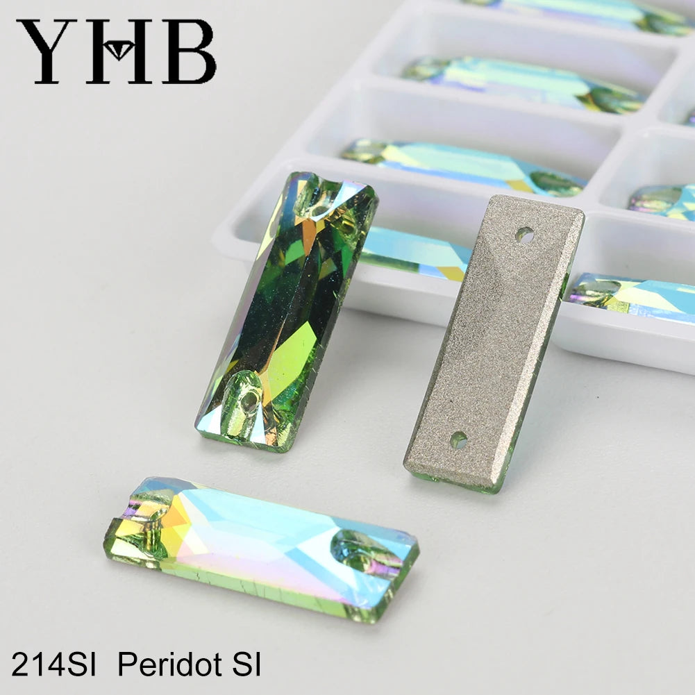 YHB Top Quality Cosmic Baguetee Glass Crystal AB Moonlight Sewing Stones Flatback Sew on Rhinestones For Garment Clothes Bags