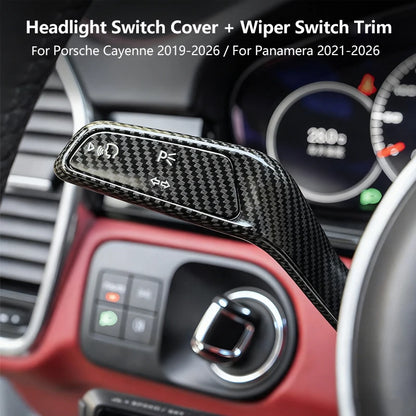 2PCS Car Steering Wheel Headlight Switch Control Cover Carbon Fiber Wiper Switch Trim For Porsche Cayenne 2019-2026 Accessories