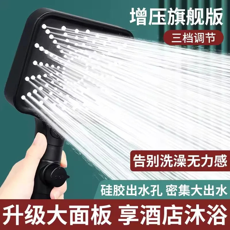 16CM Big Panel High Pressure 4 Modes Shower Head with Filter Water Saving One Key Stop Sink Faucet Hose Bathroom Accessories