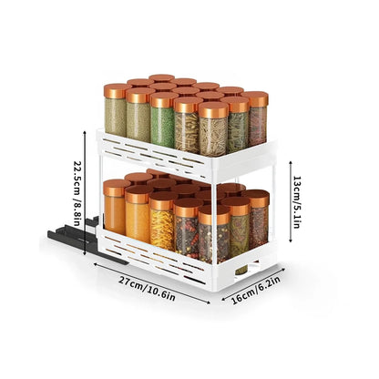 Large Capacity Seasoning Spcie Jar Racks Pull-out 2 Layers Plastic Storage Rack Multi-purpose Kitchen Organizer Cabinet Shelf