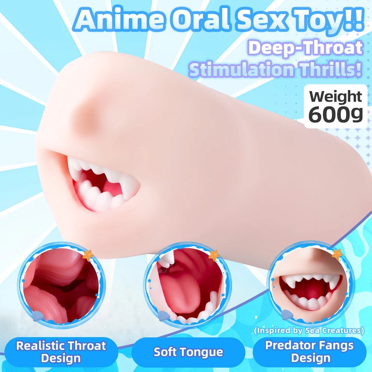 YUU Mouth Male Masturbator Real Mouth Deep Throat Pocket Pussy Blowjob with Fangs Tongue Sea Predator Masturbation Toys Oral Sex