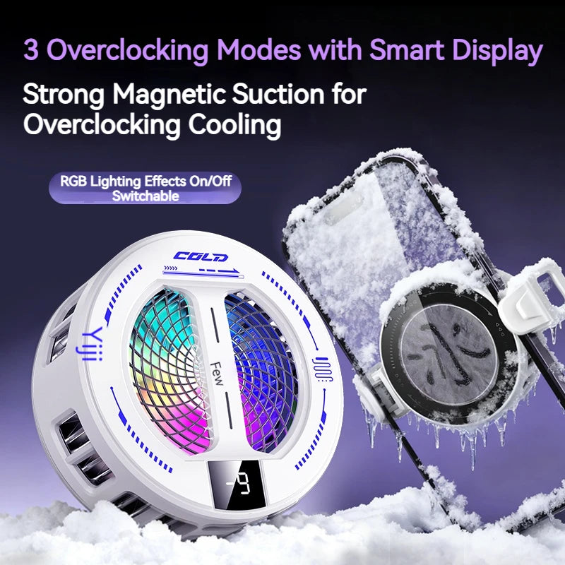 NEW Semiconductor Magnetic Clip Phone Cooler with Digital Display Temperature RGB Lights Compatible for Iphone Samsung Xiaomi