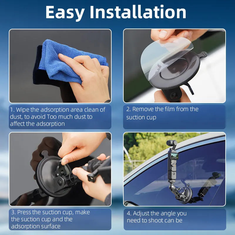 Suction Cup Mount 360 Rotation Camera Car Holder 1/4 Screw for Go Pro DJI Action 6 4 5 Pro NANO Insta 360 X6 X5 X4 Phone Hold