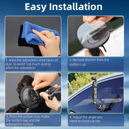 Suction Cup Mount 360 Rotation Camera Car Holder 1/4 Screw for Go Pro DJI Action 6 4 5 Pro NANO Insta 360 X6 X5 X4 Phone Hold