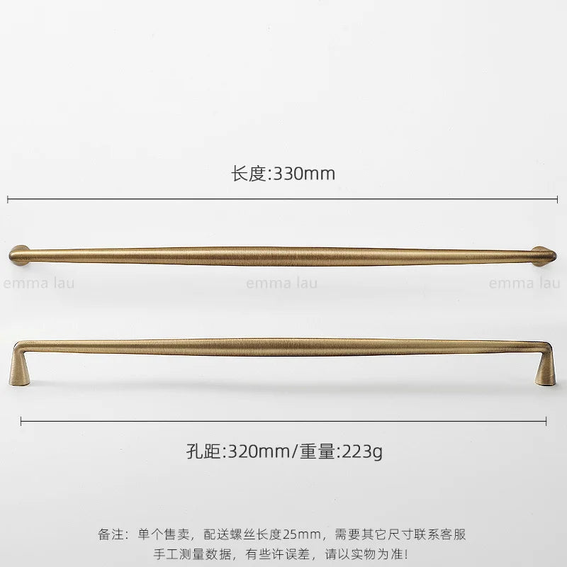 Light Luxury Brass Furniture Handles Retro Long Strip Cabinet Handles Round Door Drawer Knobs Kitchen Wardrobe Cupboard Pulls
