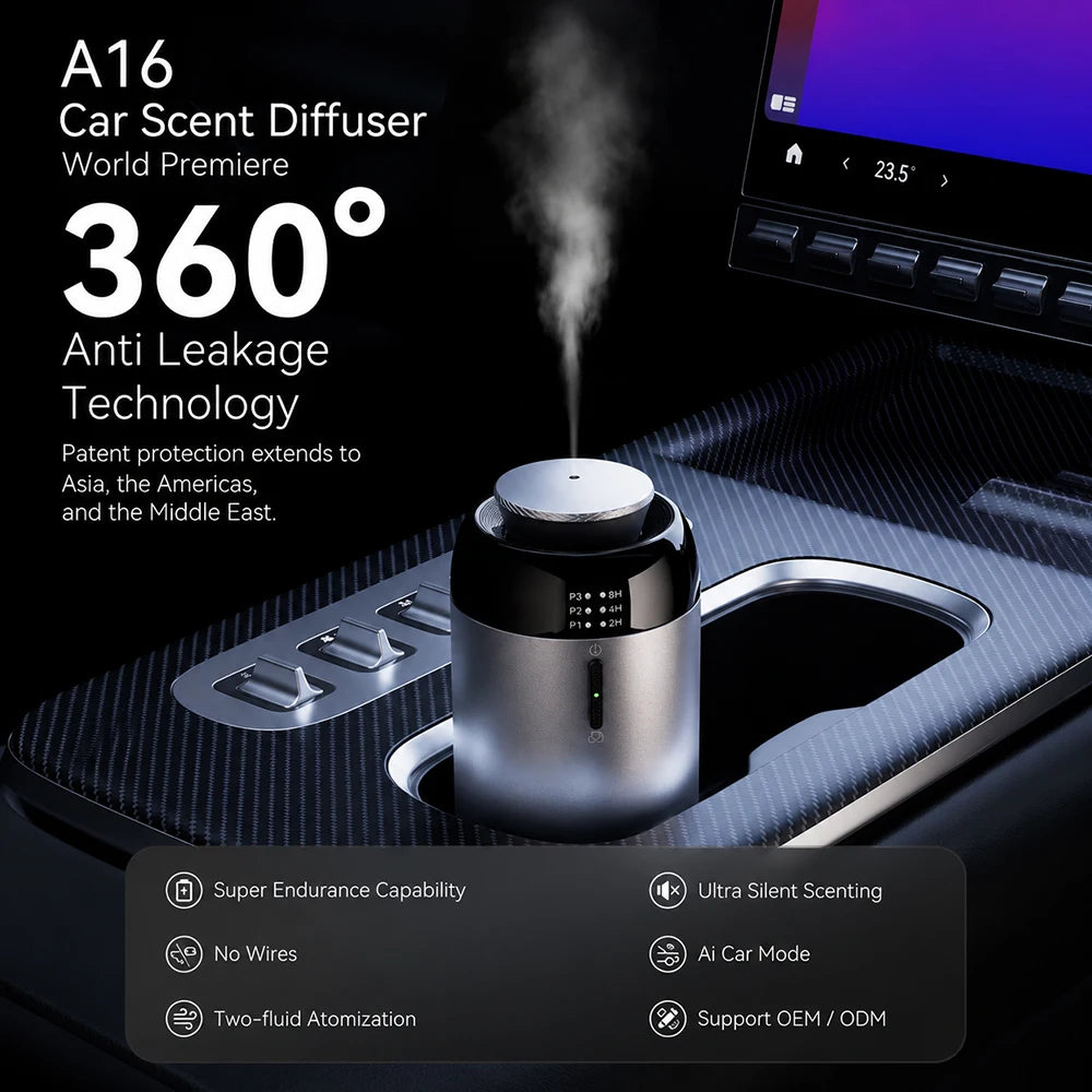 TEABLUM Aluminum Car Aroma Diffuser Smart Home Auto Oil Diffuser Type-C Rechargeable Leak Proof Fragrance Diffuser Holiday Gifts