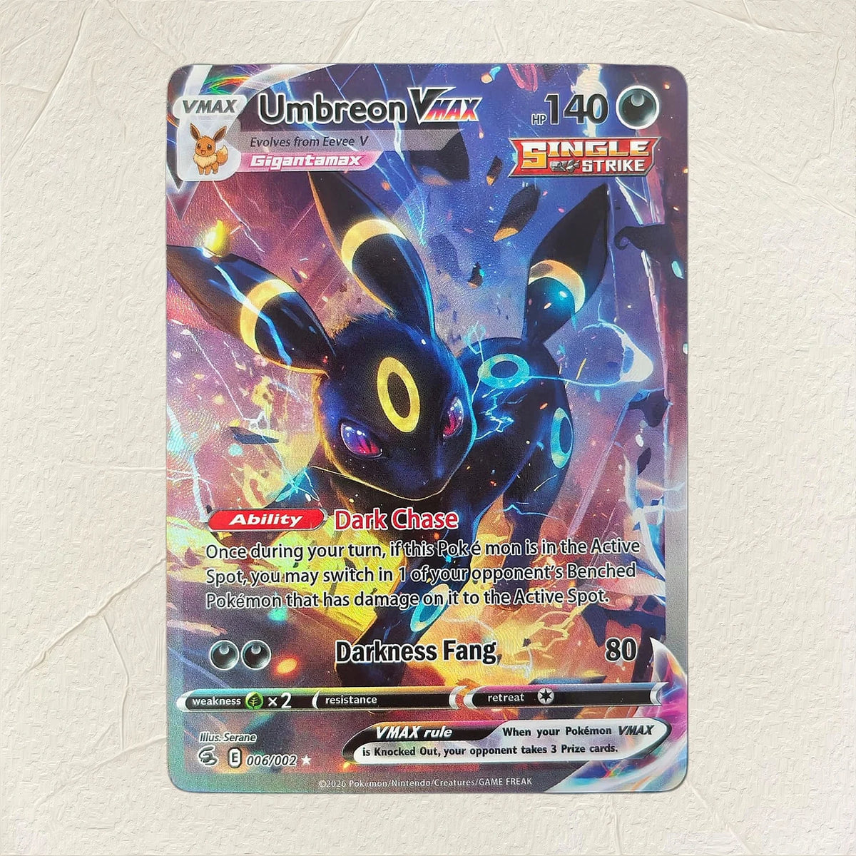 English Jolteon VMAX 006/008 DIY Holographic Foil Texture Card, Perfect Condition Premium Anime Collection Card