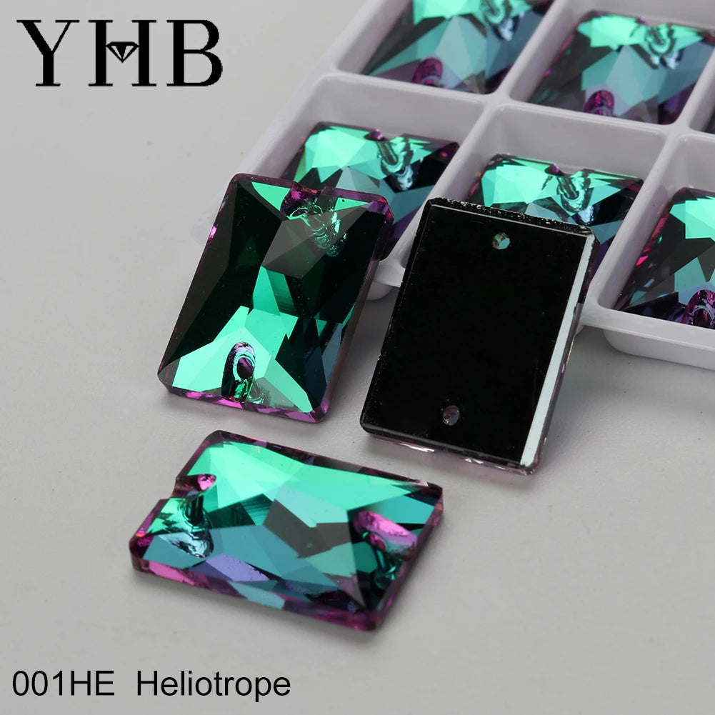 YHB Top Quality Rectangle Glass Crystal AB Moonlight Sewing Stones Flatback Sew on Rhinestones For Garment Clothes Bags