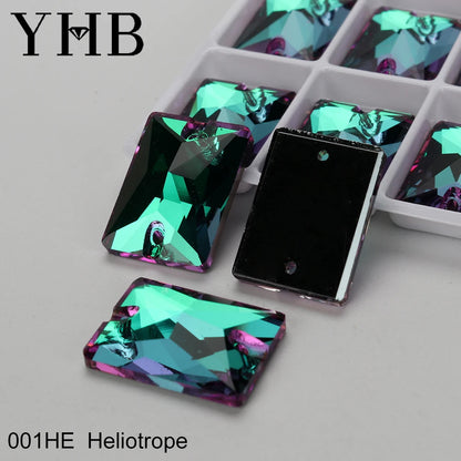 YHB Top Quality Rectangle Glass Crystal AB Moonlight Sewing Stones Flatback Sew on Rhinestones For Garment Clothes Bags