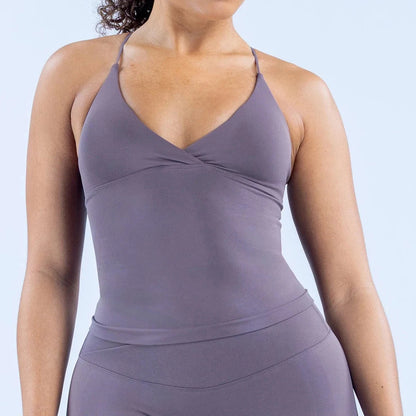 Vision Twist Front Longline Top Backless Sport Tank Top Women Yoga Vest with Removable Cups Quick Dry Thin Strap Fitness Gym Top