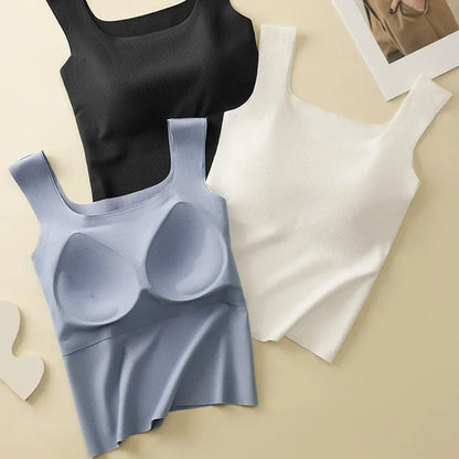 For 35-105kg 2025 New Seamless Plus Size Camisole Top for Women with Fixed Cup Build-in Bra Beautiful Back Underwear Tummy Cover