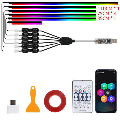 10 in 1 Car Interior Acrylic LED Ambient Lights 140cm 110cm For Tesla USB APP Remote Control RGB Symphony Atmosphere Lamp