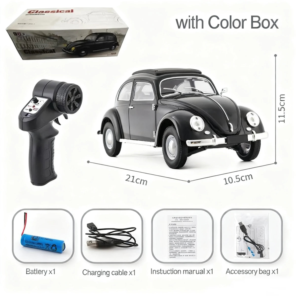 1/16 Full Scale Classical RC Car D62mini Remote Control Car Retro Beetle 1950 Climbing Vehicle Simulation Model Toy For Children