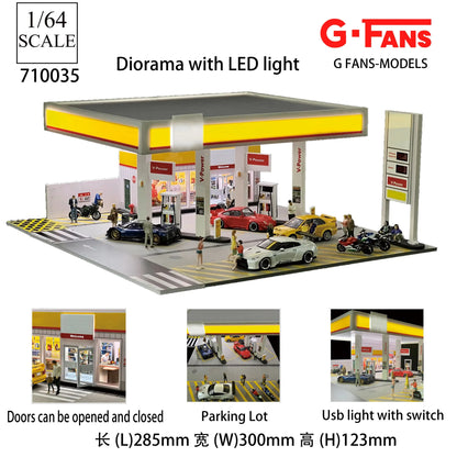 1/64 Scale Miniature LED Lighted Car Garage Diorama Model Realistic Parking Lot Scene Collectible Display for Enthusiasts